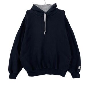 Vintage 90s Starter Sport Center Logo Black Essential Hoodie Sweatshirt XL